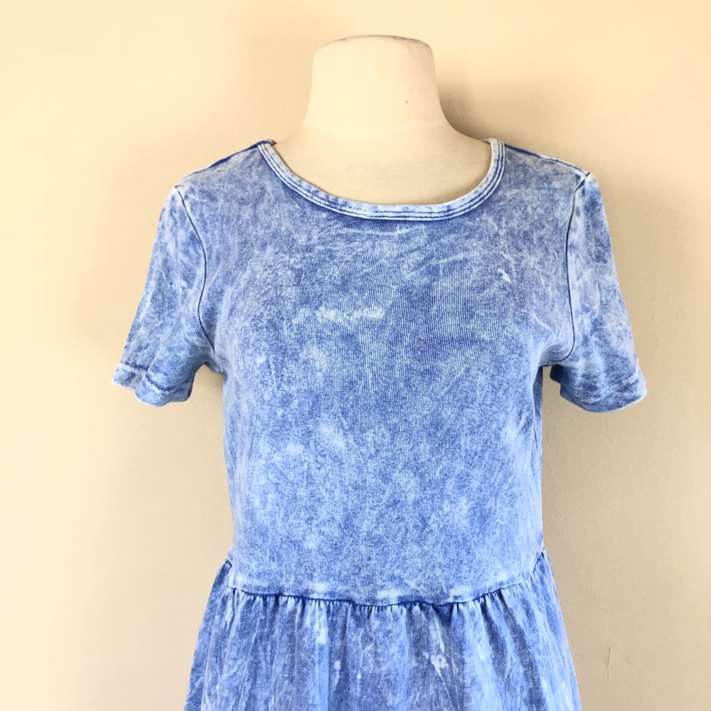 vintage 90s acid washed faux denim jean dress tie dye maxi t shirt grunge y2k - Picture 3 of 10